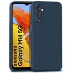 Slim Ultra Soft Rubberised Back Cover for Samsung Galaxy M14 5G | Inner Velvet Micro Fibre Fabric Lining | Matte Silicone Flexible Camera Protection Back Case - Blue