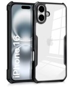 Shock Proof Clear Protective Back Case for iPhone 16 - AirEDGE Technology | 360 Degree Camera Protection | Transparent Hybrid Back Case Mobile Cover - Black