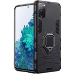 Shock Proof Back Case Mobile Cover for Samsung Galaxy S20 (Armor | Hybrid PC + TPU | Full Protection with Ring Holder Kickstand | Carbon Black)
