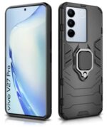 Shock Proof Back Case Mobile Cover for Vivo V27 | V27 Pro 5G | Back Cover Case (Tough Armor | Hybrid PC + TPU | Ring Holder & inBuilt Kickstand | Black) - Image 3