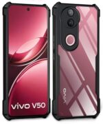 kelpuj Shock Proof Clear Protective Back Case for iQOO Z10R 5G | Vivo V50 5G | V50e 5G | V50 5G Elite Edition | 360 Degree Camera Protection | Transparent Hybrid Mobile Cover - Black - Image 3