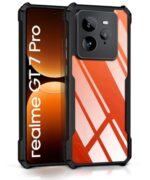 kelpuj Shock Proof Clear Protective Back Case for Realme GT 7 Pro 5G - AirEDGE Technology | 360 Degree Camera Protection | Transparent Hybrid Back Case Mobile Cover - Black