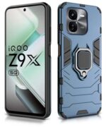 Shock Proof Back Case Mobile Cover for iQOO Z9x 5G (Tough Armor | Hybrid PC + TPU | Full Protection with Ring Holder & in-Built Kickstand | Blue) - Image 5