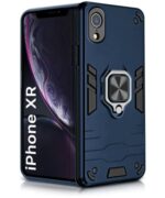 Shock Proof Back Case Mobile Cover for iPhone XR | Back Cover Case (Tough Armor | Hybrid PC + TPU | Ring Holder & in-Built Kickstand | Blue)