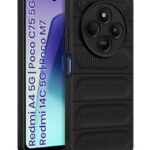 Ultimate Silicone Back Cover Case for Redmi A4 5G | Poco C75 5G | 14C 5G | Poco M7 | Heat Dissipation Thin Soft TPU | 360? Camera Protection | Breathable Cooling Holes ? Pitch Black