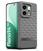 Back Cover for Oppo Reno 14 5G with Hexa Cube Design | Ultra Slim Soft Rubberised Case | Inner Velvet Fabric | Matte Silicone Flexible Mobile Case | Camera Protection - Grey - Image 3