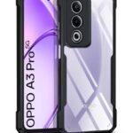 Shock Proof Clear Protective Back Case for Oppo A3 Pro 5G | Oppo K12x 5G - AirEDGE Technology | 360 Degree Camera Protection | Transparent Hybrid Back Case Mobile Cover - Black