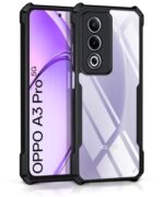 Shock Proof Clear Protective Back Case for Oppo A3 Pro 5G | Oppo K12x 5G - AirEDGE Technology | 360 Degree Camera Protection | Transparent Hybrid Back Case Mobile Cover - Black