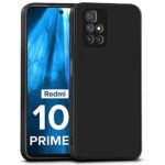 Ultra Slim Soft Rubberised Back Cover Case for Redmi 10 Prime | Inner Velvet Fabric Lining | Matte Silicone Flexible Camera Protection Back Case - Black