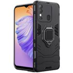 Shock Proof Back Case Mobile Cover for Tecno Spark 8 | Back Cover Case (Tough Armor | Hybrid PC + TPU | Ring Holder & in-Built Kickstand | Black)