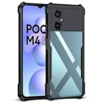 Shock Proof Clear Protective Back Case for Poco M4 5G - AirEDGE Technology | 360 Degree Camera Protection | Transparent Hybrid Back Case Mobile Cover - Black