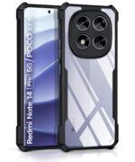 kelpuj Shock Proof Clear Protective Back Case for Redmi Note 14 Pro 5G | Poco X7 5G - AirEDGE Technology | 360 Degree Camera Protection | Transparent Hybrid Back Case Mobile Cover - Black