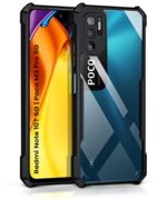 Shockproof Crystal Clear Back Case Mobile Cover for Redmi Note 10T 5G | Poco M3 Pro 5G | (Hard | Hybrid PC + TPU | Full Armour Device & Camera Protection | Black Bumper)