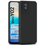 Ultra Slim Soft Rubberised Back Cover Case for Vivo Y02 | Vivo Y02t | Inner Velvet Fabric Lining | Matte Silicone Flexible Camera Protection Back Cover ? Black