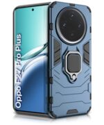 kelpuj Shock Proof Back Case Mobile Cover for Oppo F27 Pro Plus 5G | Back Cover Case (Tough Armor | Hybrid PC + TPU | Ring Holder & in-Built Kickstand | Blue)