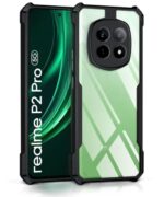 TPU+PC Shock Proof Clear Protective Back Case for Realme P2 Pro 5G - Airedge Technology | 360 Degree Camera Protection | Transparent Hybrid Back Case Mobile Cover - Black