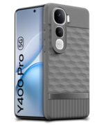 Back Cover for Vivo Y400 Pro 5G with Hexa Cube Design | Ultra Slim Soft Rubberised Case | Inner Velvet Fabric | Matte Silicone Flexible Mobile Case | Camera Protection - Grey - Image 3