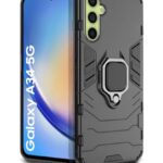 Tough Armor Back Case Mobile Cover for Samsung Galaxy A34 5G (Armored | Hybrid PC & TPU | Shock Proof 360 Degree Protection with Ring Holder Kickstand | Carbon Black)