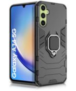 Tough Armor Back Case Mobile Cover for Samsung Galaxy A34 5G (Armored | Hybrid PC & TPU | Shock Proof 360 Degree Protection with Ring Holder Kickstand | Carbon Black)
