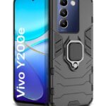 Shock Proof Back Case Mobile Cover for Vivo Y200e 5G | Vivo T3 5G | Back Cover Case (Tough Armor | Hybrid PC + TPU | Ring Holder & in-Built Kickstand | Black)