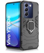 Shock Proof Back Case Mobile Cover for Vivo Y200e 5G | Vivo T3 5G | Back Cover Case (Tough Armor | Hybrid PC + TPU | Ring Holder & in-Built Kickstand | Black)