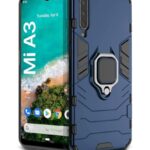 Shock Proof Back Case Mobile Cover for XIAOMI MI A3 | Back Cover Case (Tough Armor | Hybrid PC + TPU | Ring Holder & in-Built Kickstand | Blue)