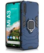Shock Proof Back Case Mobile Cover for XIAOMI MI A3 | Back Cover Case (Tough Armor | Hybrid PC + TPU | Ring Holder & in-Built Kickstand | Blue)