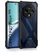 kelpuj Thermoplastic Polyurethane Shock Proof Clear Protective Back Case for Oppo F27 Pro Plus 5G-Airedge Technology|360 Degree Camera Protection|Transparent Hybrid Back Case Mobile Cover-Black
