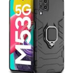 Shock Proof Back Case Mobile Cover for Samsung Galaxy M53 5G | Back Cover Case (Tough Armor | Hybrid PC + TPU | Ring Holder & in-Built Kickstand | Black)