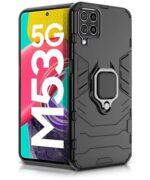 Shock Proof Back Case Mobile Cover for Samsung Galaxy M53 5G | Back Cover Case (Tough Armor | Hybrid PC + TPU | Ring Holder & in-Built Kickstand | Black)