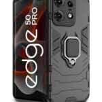 Shock Proof Back Case Mobile Cover for Motorola Moto Edge 50 Pro | Back Cover Case (Tough Armor | Hybrid PC + TPU | Ring Holder & in-Built Kickstand | Black)