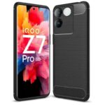 iQOO Z7 Pro | Vivo T2 Pro 5G Ultra Slim Soft Rubberised Back Cover | Shock Proof Brushed Carbon Fibre Texture Silicone Flexible Camera Protection Back Case  Black