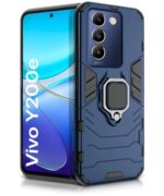 Shock Proof Back Case Mobile Cover for Vivo Y200e 5G | Vivo T3 5G | Back Cover Case (Tough Armor | Hybrid PC + TPU | Ring Holder & inBuilt Kickstand | Blue)
