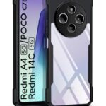Shock Proof Clear Protective Back Case for Redmi A4 5G | Poco C75 5G | Redmi 14C 5G - AirEDGE Technology | 360 Degree Camera Protection | Transparent Hybrid Back Case Mobile Cover - Black