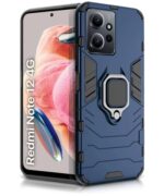 Shock Proof Back Case Mobile Cover for Xiaomi Redmi Note 12 4G | Back Cover Case (Tough Armor | Hybrid PC + TPU | Ring Holder & in-Built Kickstand | Blue)