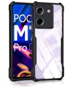 Shock Proof Clear Protective Back Case for Poco M7 Pro 5G - AirEDGE Technology | 360 Degree Camera Protection | Transparent Hybrid Back Case Mobile Cover - Black