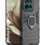 Shock Proof Back Case Mobile Cover for Motorola Moto Edge 50 5G | Back Cover Case (Tough Armor | Hybrid PC + TPU | Ring Holder & in-Built Kickstand | Black)