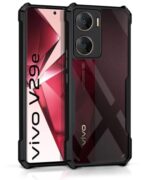 Shock Proof Clear Protective Back Case for Vivo V29e 5G - AirEDGE Technology | 360 Degree Camera Protection | Transparent Hybrid Back Case Mobile Cover - Black
