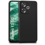 kelpuj Back Cover for Mi Redmi 13 5G | Poco M6 Plus 5G | Ultra Slim Soft Rubberised Case | Inner Velvet Fabric Lining | Matte Silicone Flexible Mobile Case | Camera Protection - Black