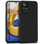 kelpuj Ultra Slim Soft Rubberised Back Cover for Redmi Note 11T 5G | Poco M4 Pro 5G | Inner Velvet Fabric Lining | Matte Silicone Flexible Camera Protection Back Case - Black