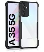 kelpuj Shock Proof Clear Protective Back Case for Samsung Galaxy A35 5G | Galaxy A55 5G- AirEDGE Technology | 360 Degree Camera Protection | Transparent Hybrid Mobile Cover - Black