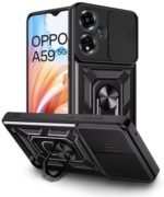 kelpuj Tough Armor Bumper Mobile Back Case for Oppo A59 5G | Sliding Camera Shield Cover | Shock Proof 360? Protection | Hybrid PC + TPU | Ring Holder with Kickstand  Black - Image 5