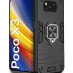 Shock Proof Back Case Mobile Cover for Xiaomi Poco X3 (Armor | Hybrid PC + TPU | Full Protection with Ring Holder Kickstand | Carbon Black)