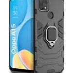 Shock Proof Back Case Mobile Cover for Oppo A15 | Oppo A15s (Armor | Hybrid PC + TPU | Full Protection with Ring Holder Kickstand | Carbon Black)