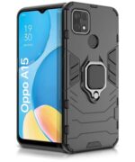 Shock Proof Back Case Mobile Cover for Oppo A15 | Oppo A15s (Armor | Hybrid PC + TPU | Full Protection with Ring Holder Kickstand | Carbon Black)