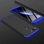 3 in 1 Double Dip Hybrid PC All Angle Protection Lightweight Matte Hard Back Cover for Xiaomi Redmi 6 (Black with Blue)