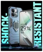 Shock Proof Back Case Mobile Cover for iQOO Z9x 5G (Tough Armor | Hybrid PC + TPU | Full Protection with Ring Holder & in-Built Kickstand | Blue) - Image 7