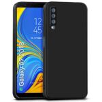 Ultra Slim Soft Rubberised Back Cover Case for Samsung Galaxy A7 2018 | Inner Velvet Fabric Lining | Matte Silicone Flexible Camera Protection Back Case - Black