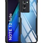 kelpuj Shock Proof Clear Protective Back Case for Infinix Note 12 Turbo - AirEDGE Technology | 360 Degree Camera Protection | Transparent Hybrid Back Case Mobile Cover - Black