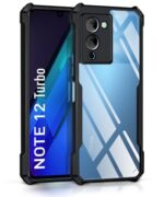 kelpuj Shock Proof Clear Protective Back Case for Infinix Note 12 Turbo - AirEDGE Technology | 360 Degree Camera Protection | Transparent Hybrid Back Case Mobile Cover - Black